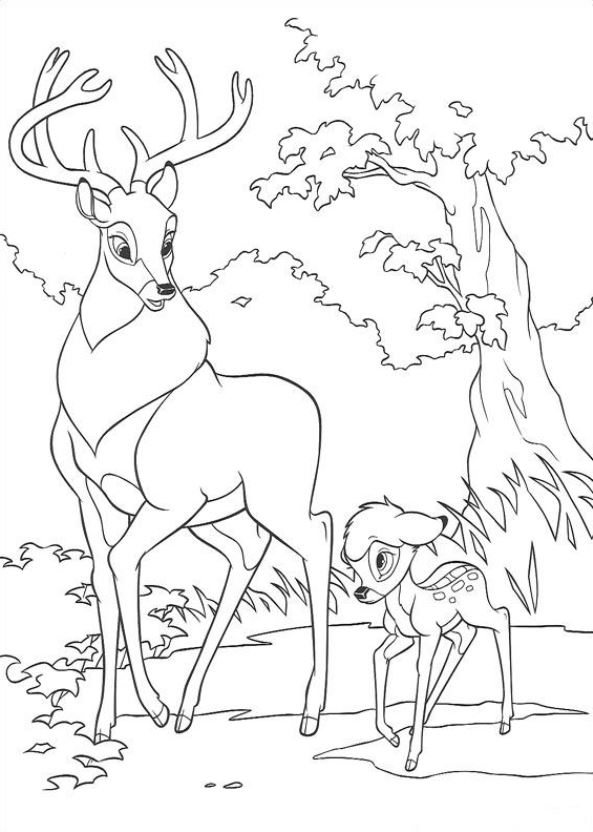 Print Bambi en zijn vader kleurplaat